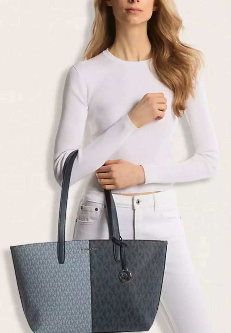 Michael Kors Jet Set Medium Two-Tone Logo Tote Bag Navy Multi
