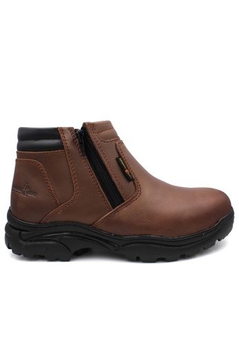 midzone brown Safety Steel Toe Steel Plate Anti Slip Genuine Leather Boots - Brown MZHK13013 7BC5FSHD58F712GS_1