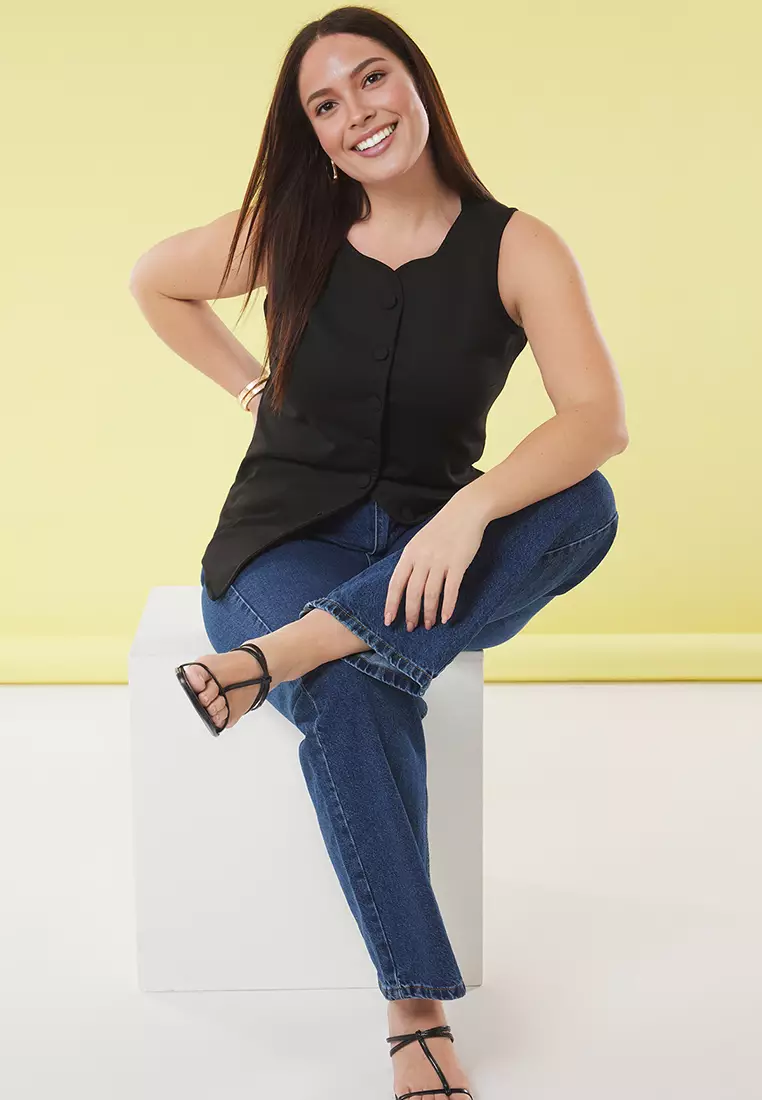 Plus Size Button Vest