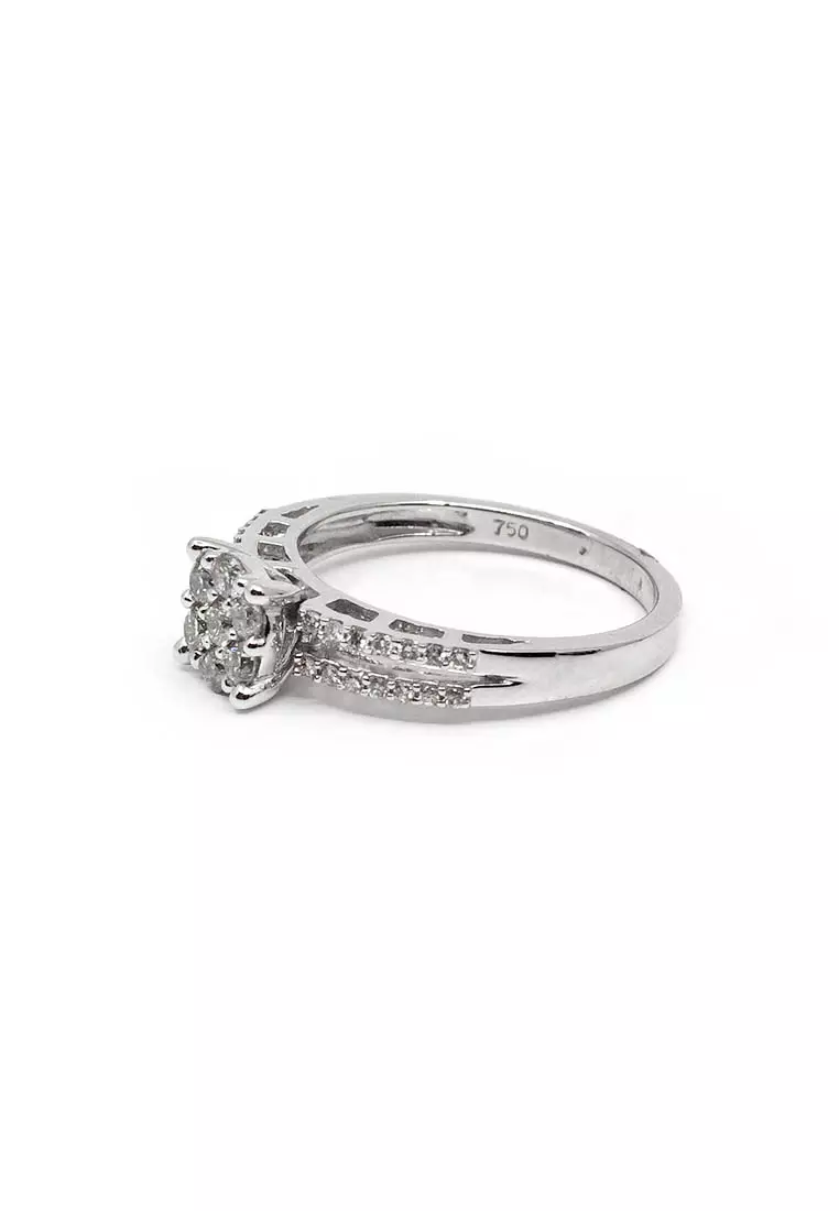 18K Italian Made White Gold Lady Ring with Diamonds