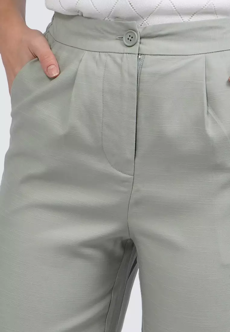 Front Pleat Culotte Pants GREEN
