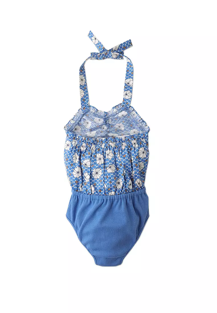 Girls Retro Floral Bodysuit With Rib Bottom