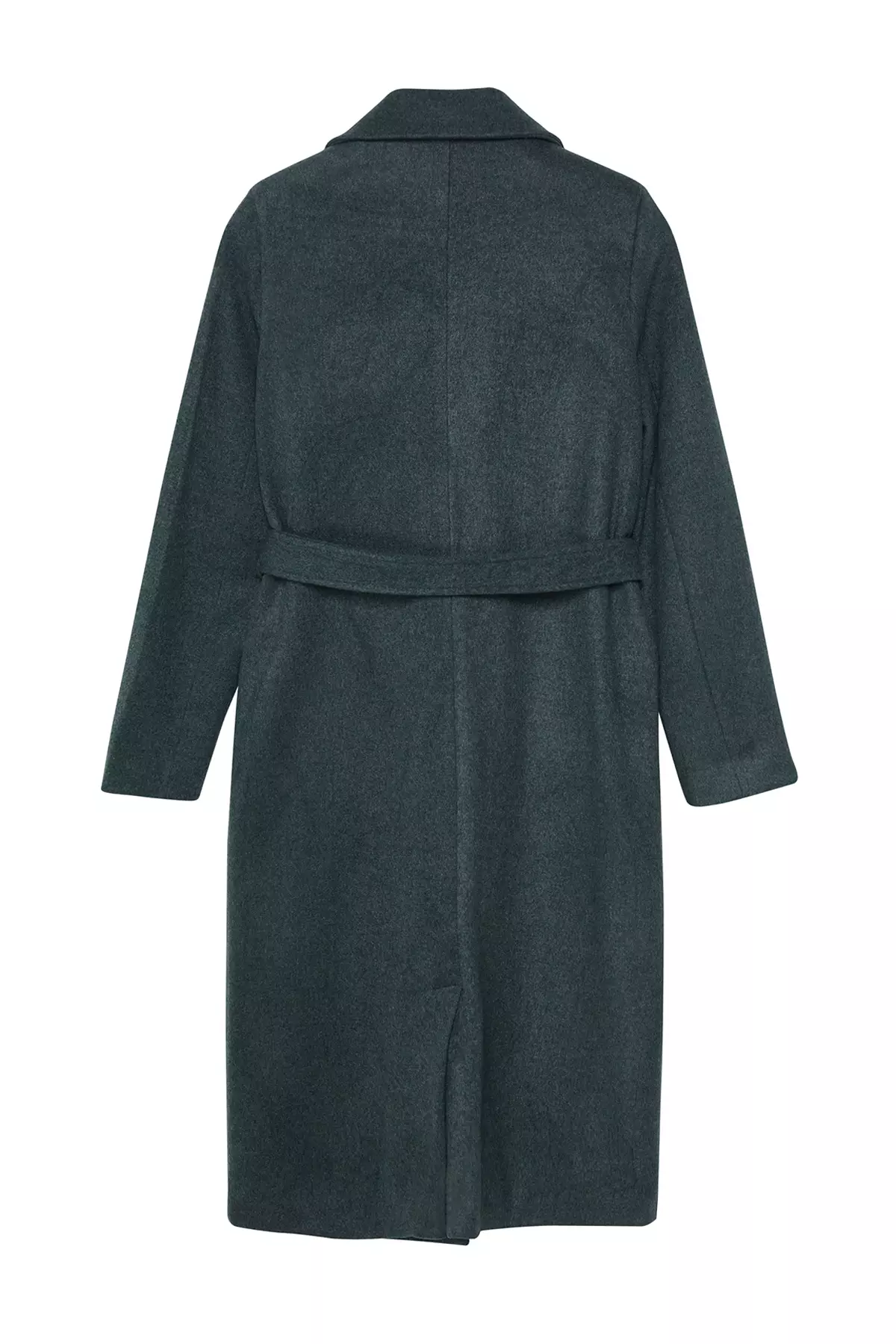 Khaki Fitted Belted Gold Buttoned Long Wool Cashmere Coat TWOAW23KB00018