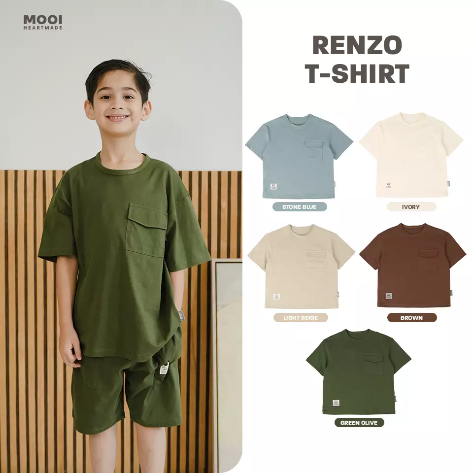 Mooi Kaos Anak Laki-Laki Renzo T-Shirt Tee - Green Olive