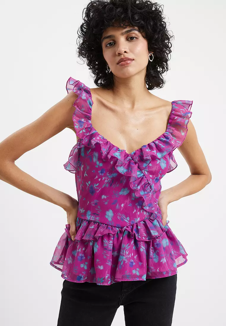 ADEN BAI LUREX FRILL CAMI TOP