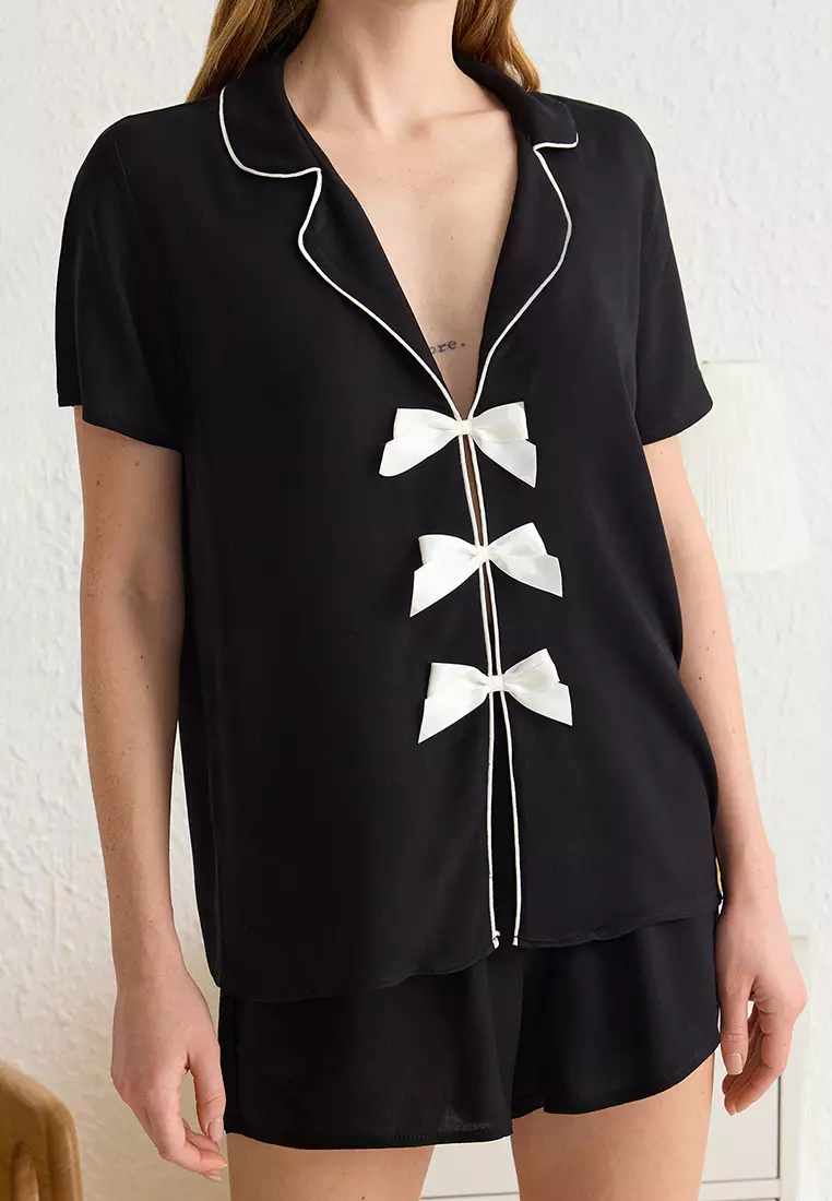 Ribbon/Bow and Piping Detail Pajama Set