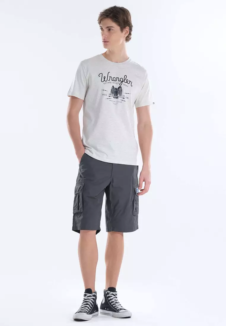 Logo Print T-Shirt for Mens in Oatmeal Color