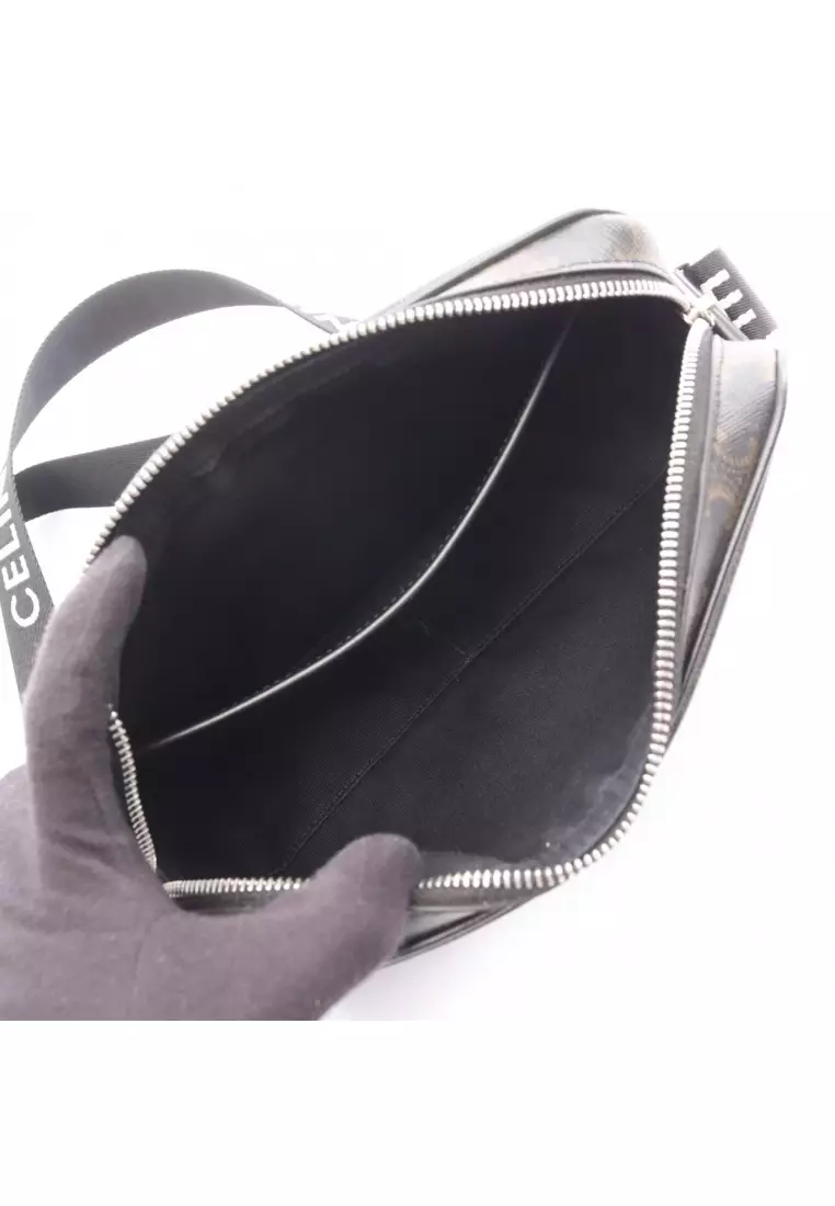 Pre-Loved Celine Triomphe Medium Messenger bag Shoulder bag PVC leather Dark brown black