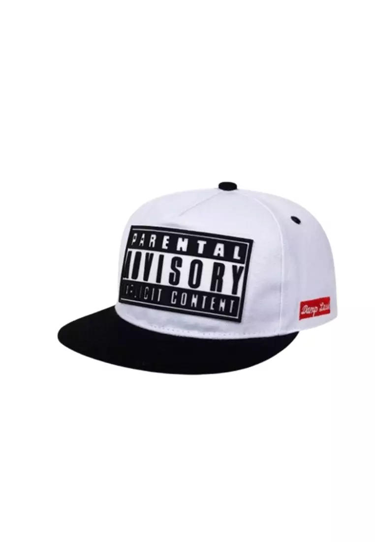 Topi Snapback Hat Hip-Hop Parental Advisory Explicit Content ORIGINAL - White/Black