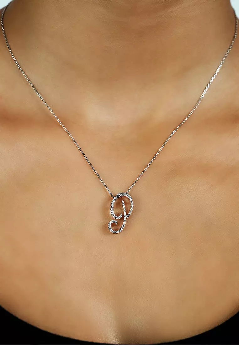 Pavé Lab Grown Diamond 'P' Initial Pendant in White Gold D/E-VVS/VS (0.31ct TDW) with chain