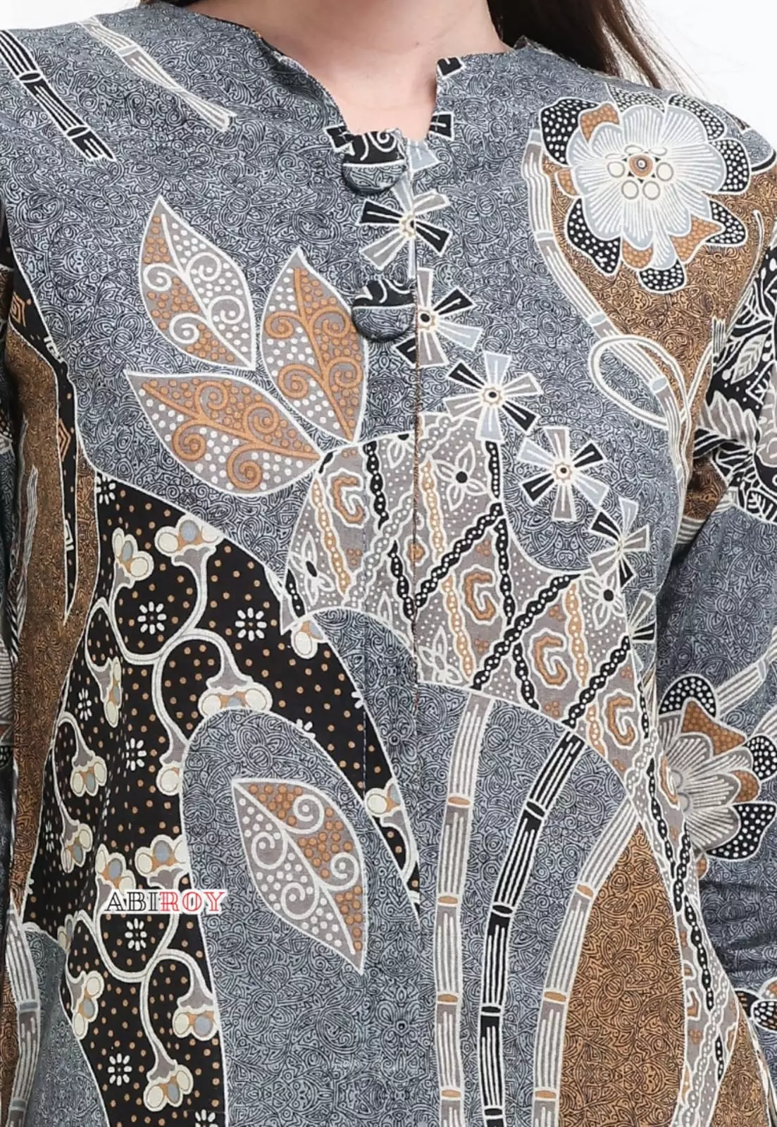 Blouse Batik Pringawarsa Abu Abu Premium Slimfit Elegant NLN