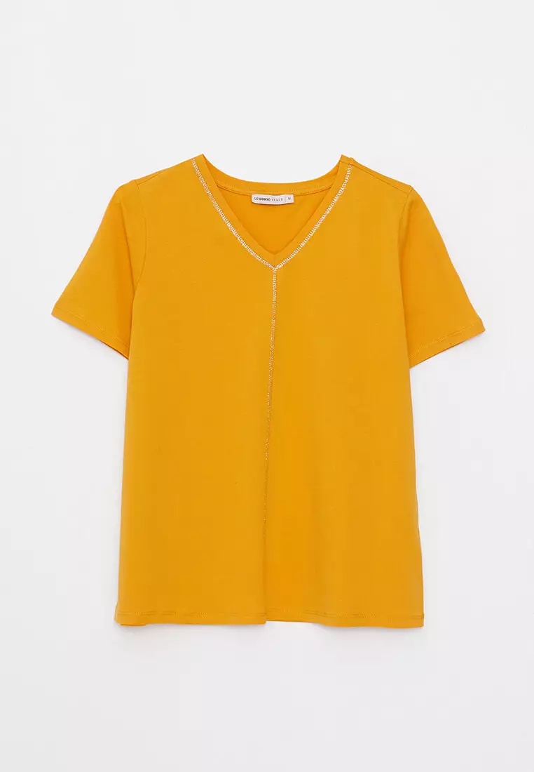 yellow v neck shirt