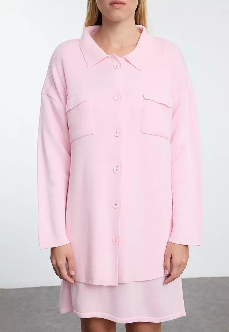 Pink Mini Knitwear Basic Dress TWOAW25EL00051