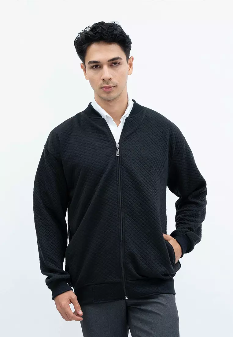 Houseofcuff Jaket Katun Outer Bomber Smart Casual Hitam