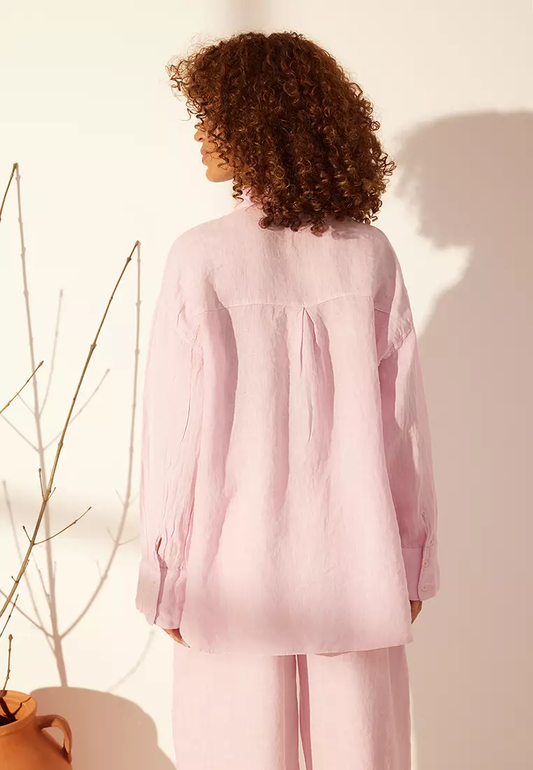 Pink 1% Linen Pocket Detailed Oversized Shirt Twoss26Go39