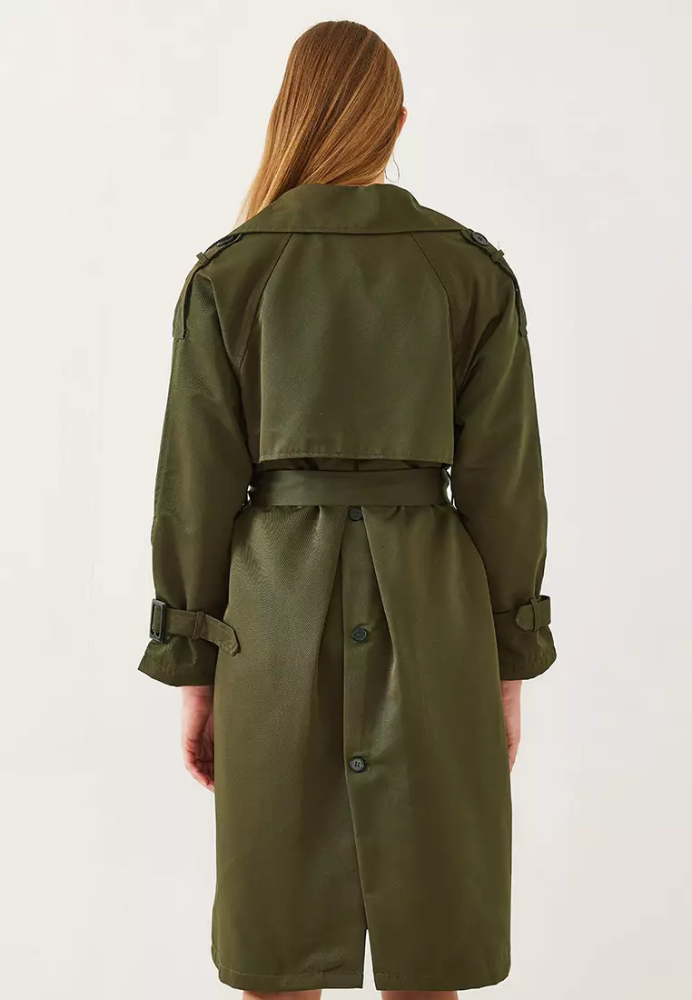 Women's Front Aller Detail Double Breasted Trench Coat 8118 60451015