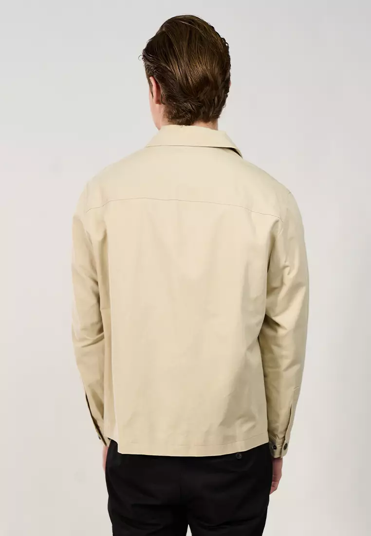 Cotton Blend Zip-Up Jacket With Side Pockets And Adjustable Cuffs