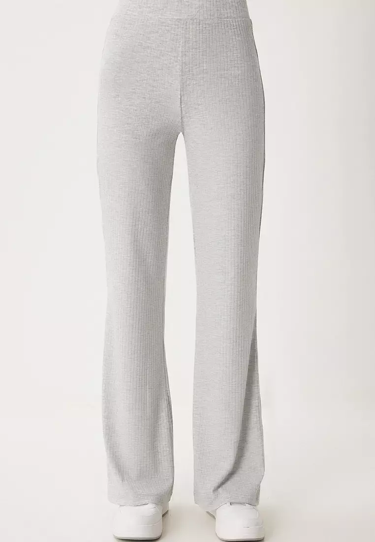 Comfortable Ribbed Knitted Blouse Trousers Set