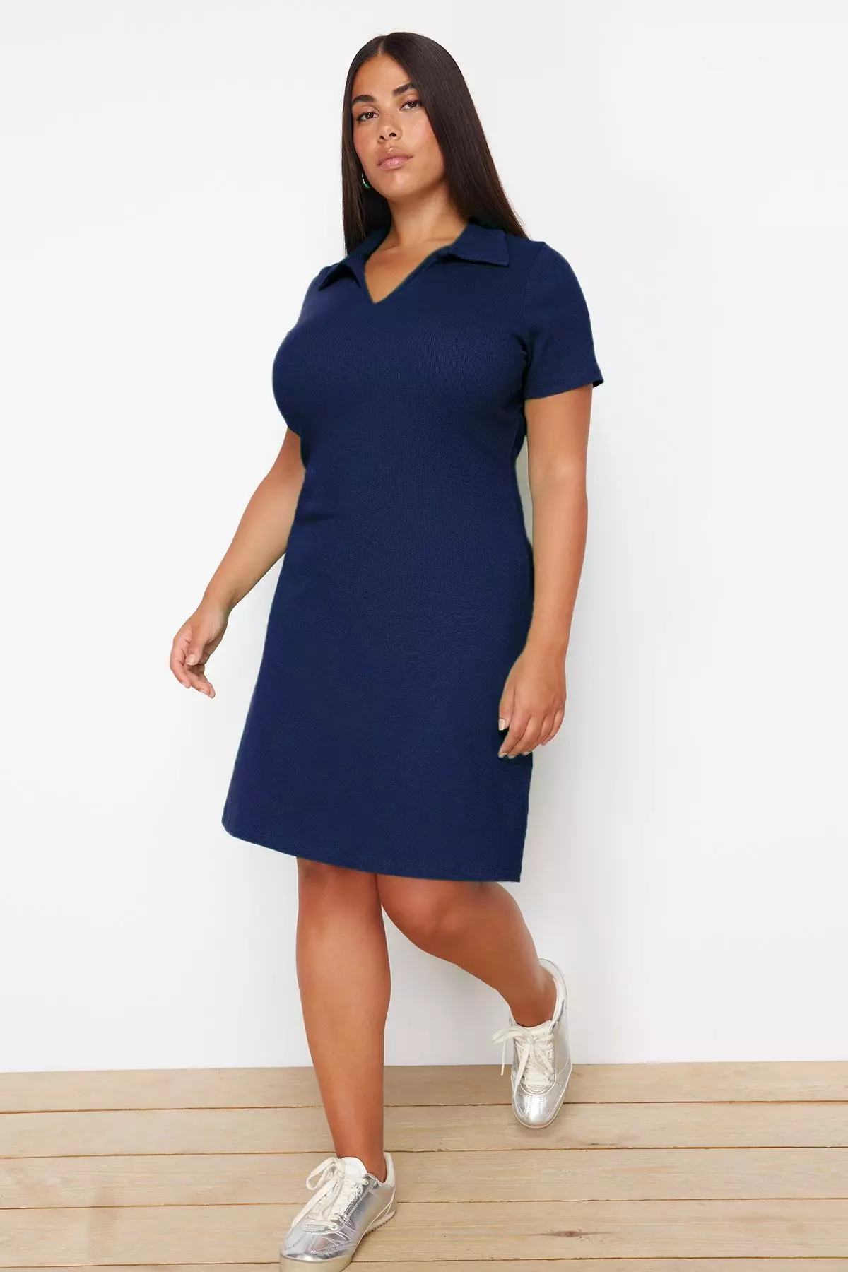 Navy Blue Camisole Knit Plus Size Dress
