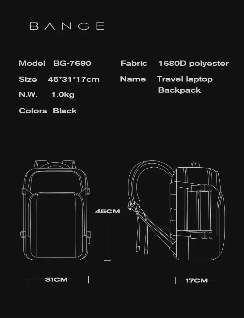 Bange BG7690 Tas Ransel pria Tas Travel Pria Backpack Pria 15.6 Inch