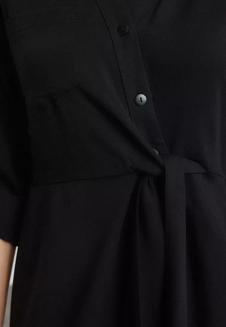 Black More Sustainable Midi Woven Shirt Dress Twoaw25El00576