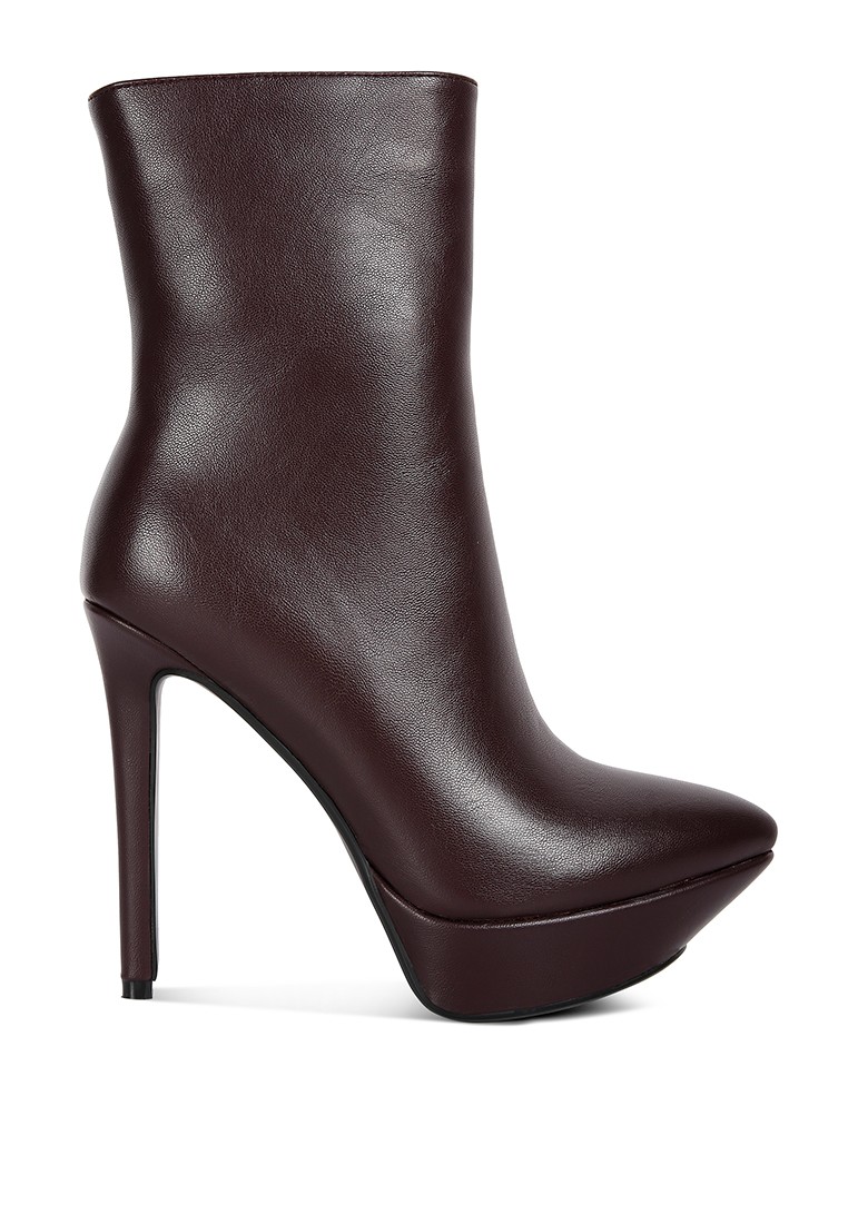 Burgundy High Heeled Ankle Boot