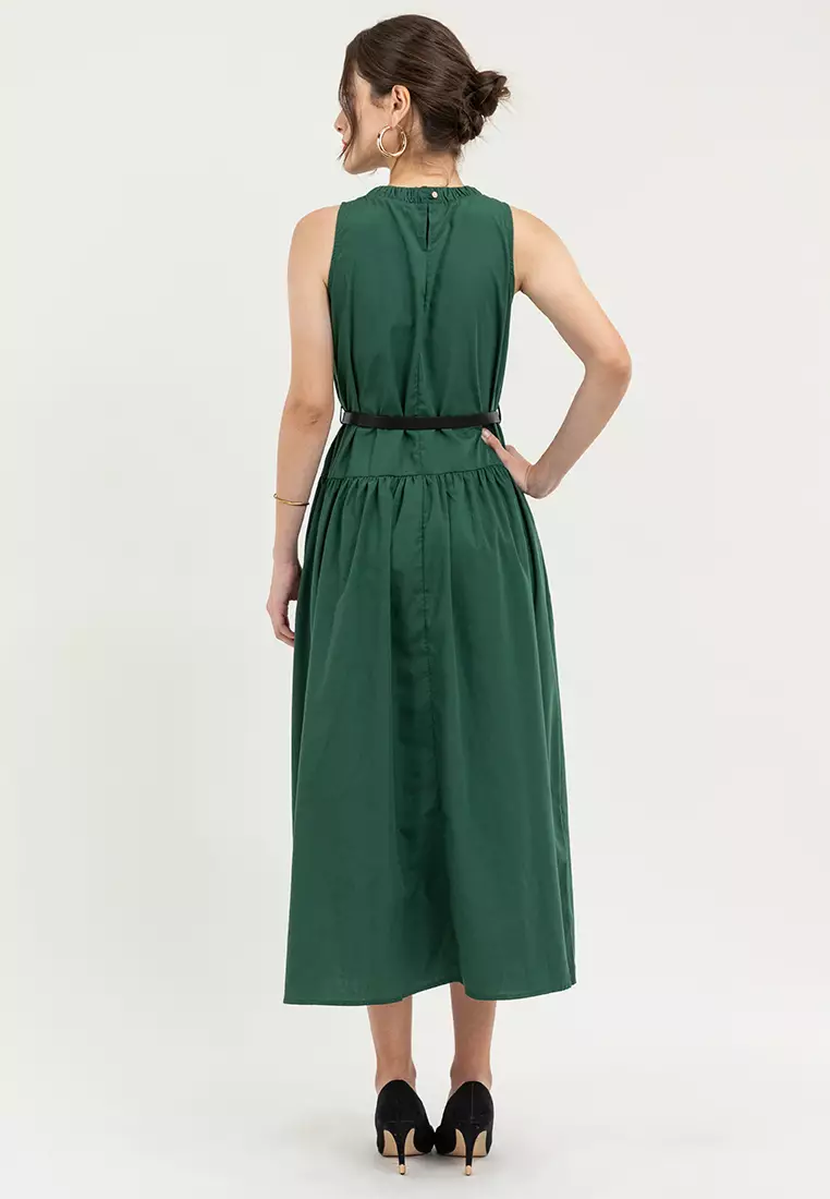Cherino Shirred Neckline Belted Dress