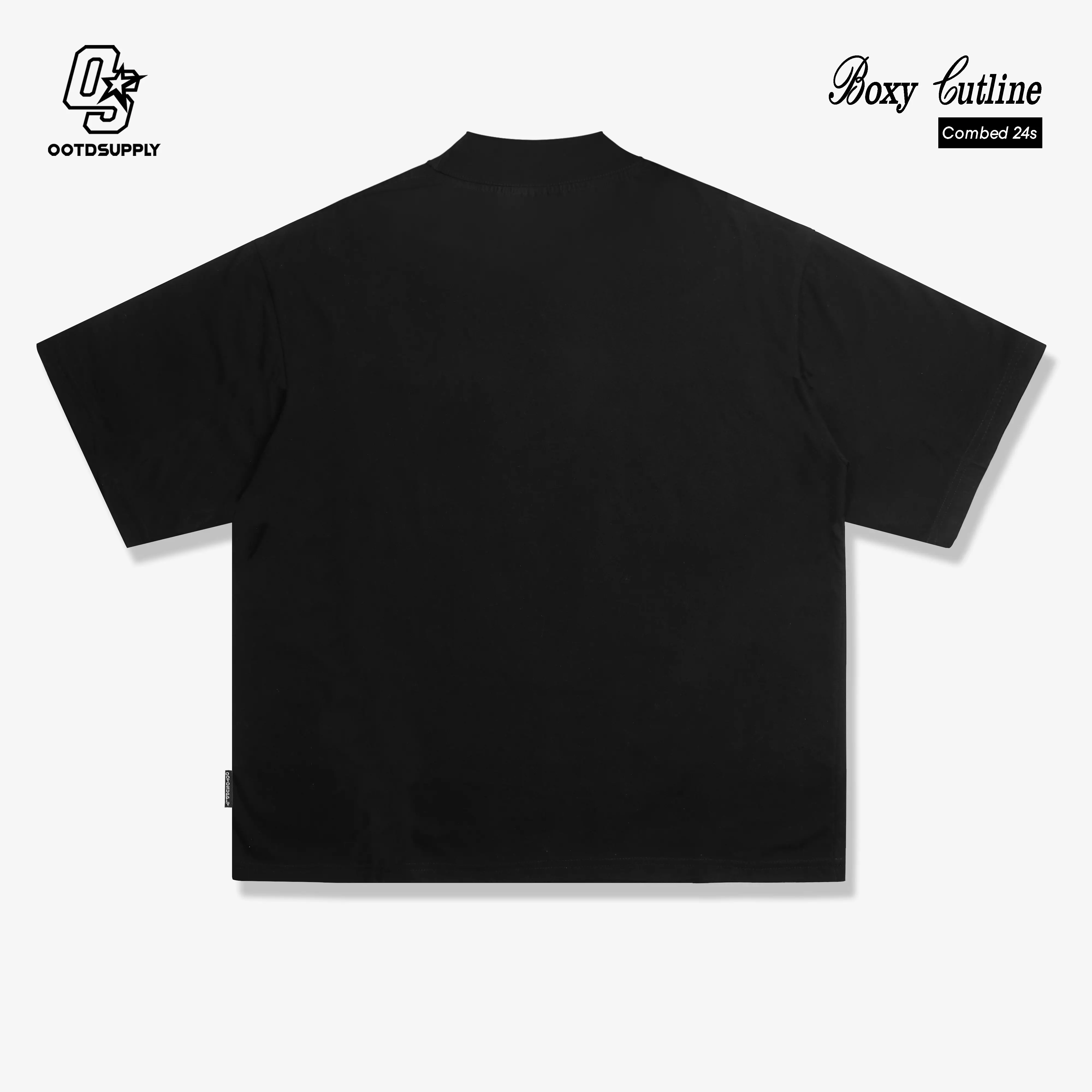 OOTDSUPPLY Oversize Boxy Cutline Circle Embroidery Black & White l Tshirt Boxyfit l Kaos Boxy | Atasan Boxy | OVZ-BX-CE