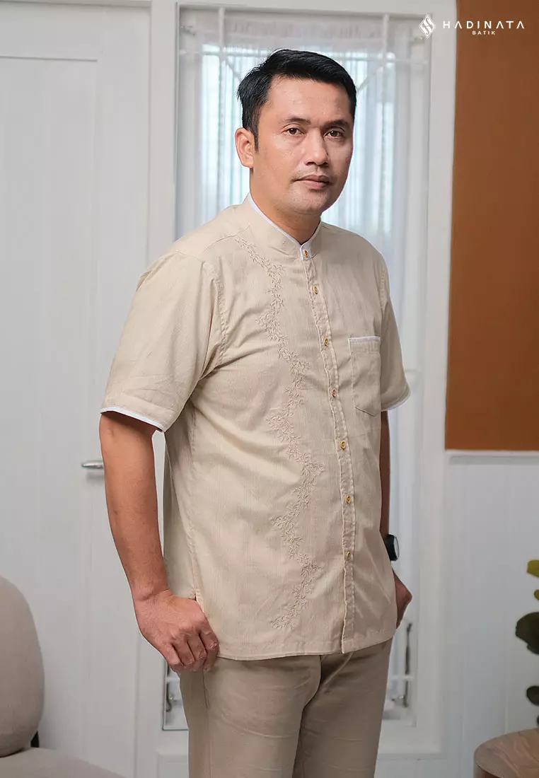 Hadinata Batik Premium Kemeja Pria Lengan Pendek Koko Dobby Zayn Cream