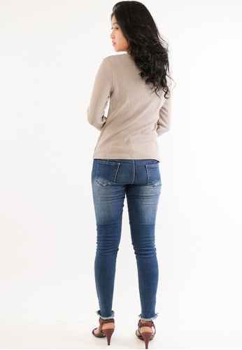 Jual Junno Blouse Stretch Light Brown Original  ZALORA 