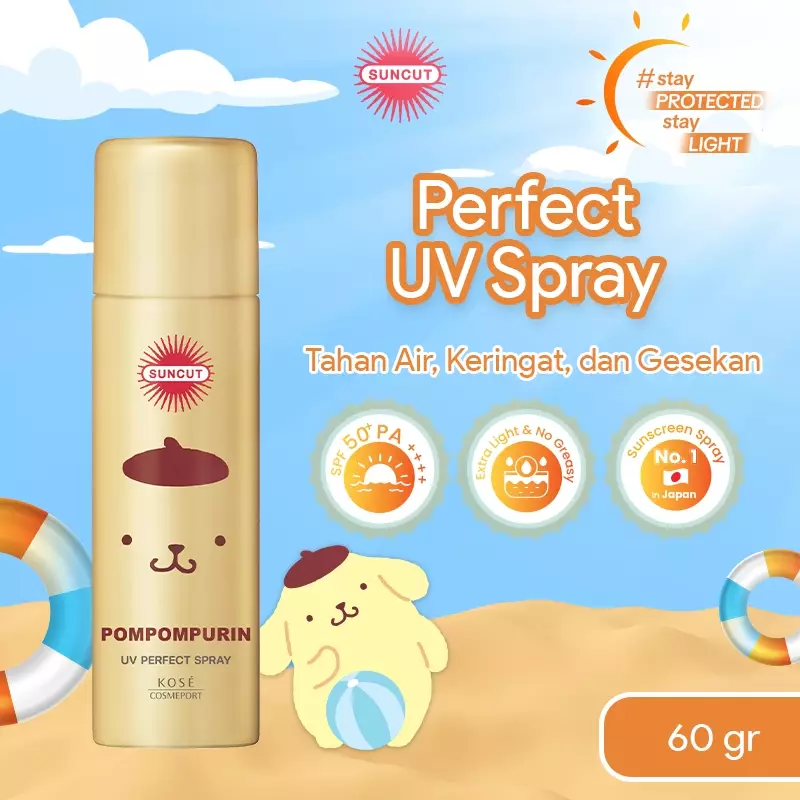 KOSE SUNCUT x Sanrio Pompompurin - UV Perfect Spray Gold SPF50+ PA++++ (Sunscreen Spray) - 60gr