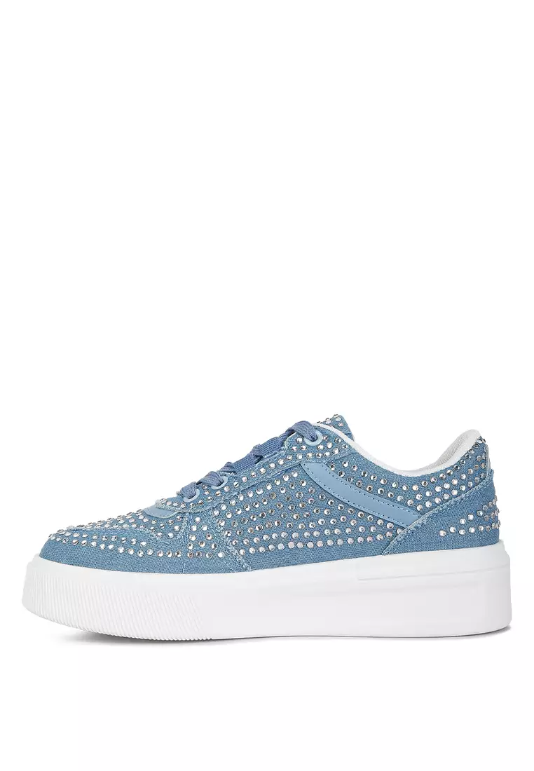 Denim Rhinestones Embellished Chunky Sole Sneakers