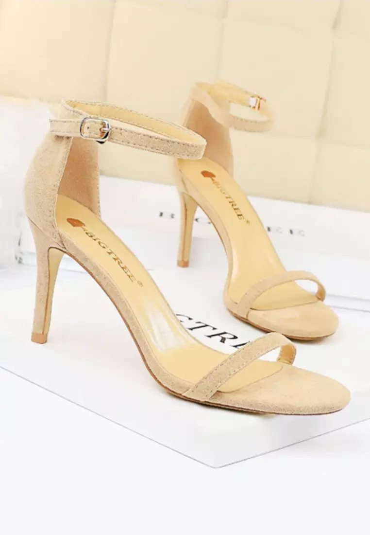 Gold single top strap heels
