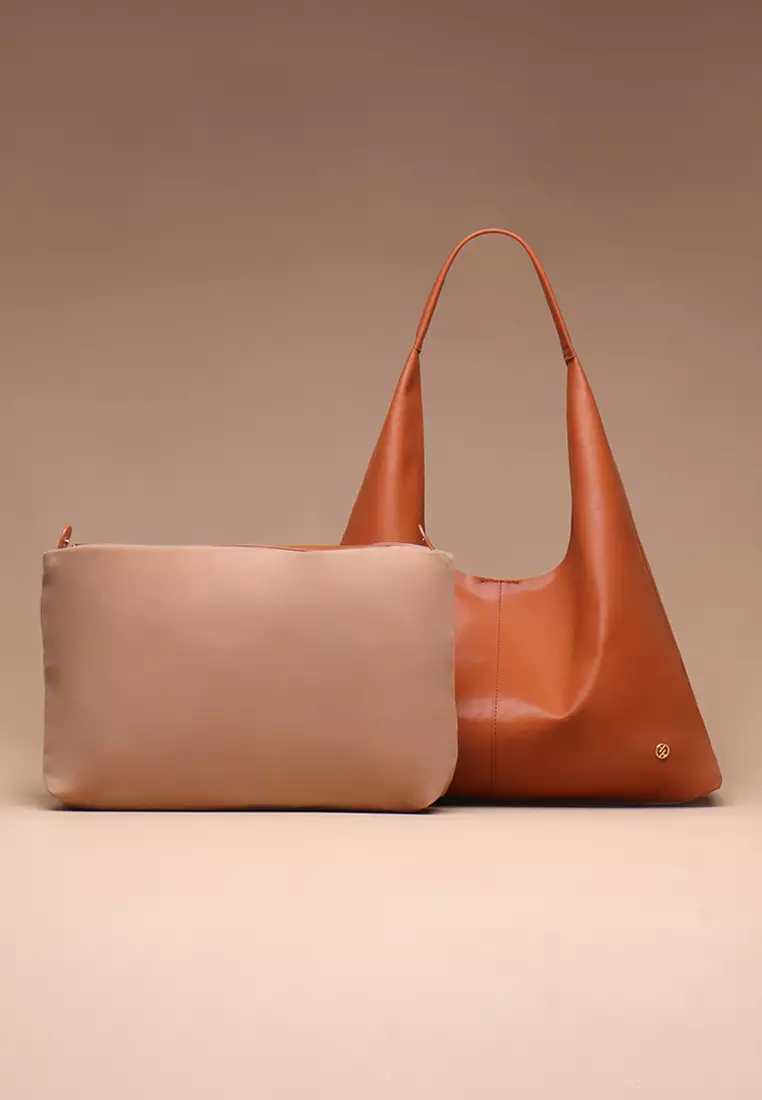 Silvertote Tas Bahu Wanita Allene Vegan Leather Hobo Brown
