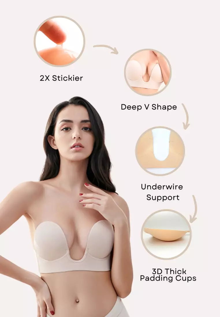 Special Bundle Plunging Seamless Push Up Nubra and Body Tape Invisible Breast Lifting in Black