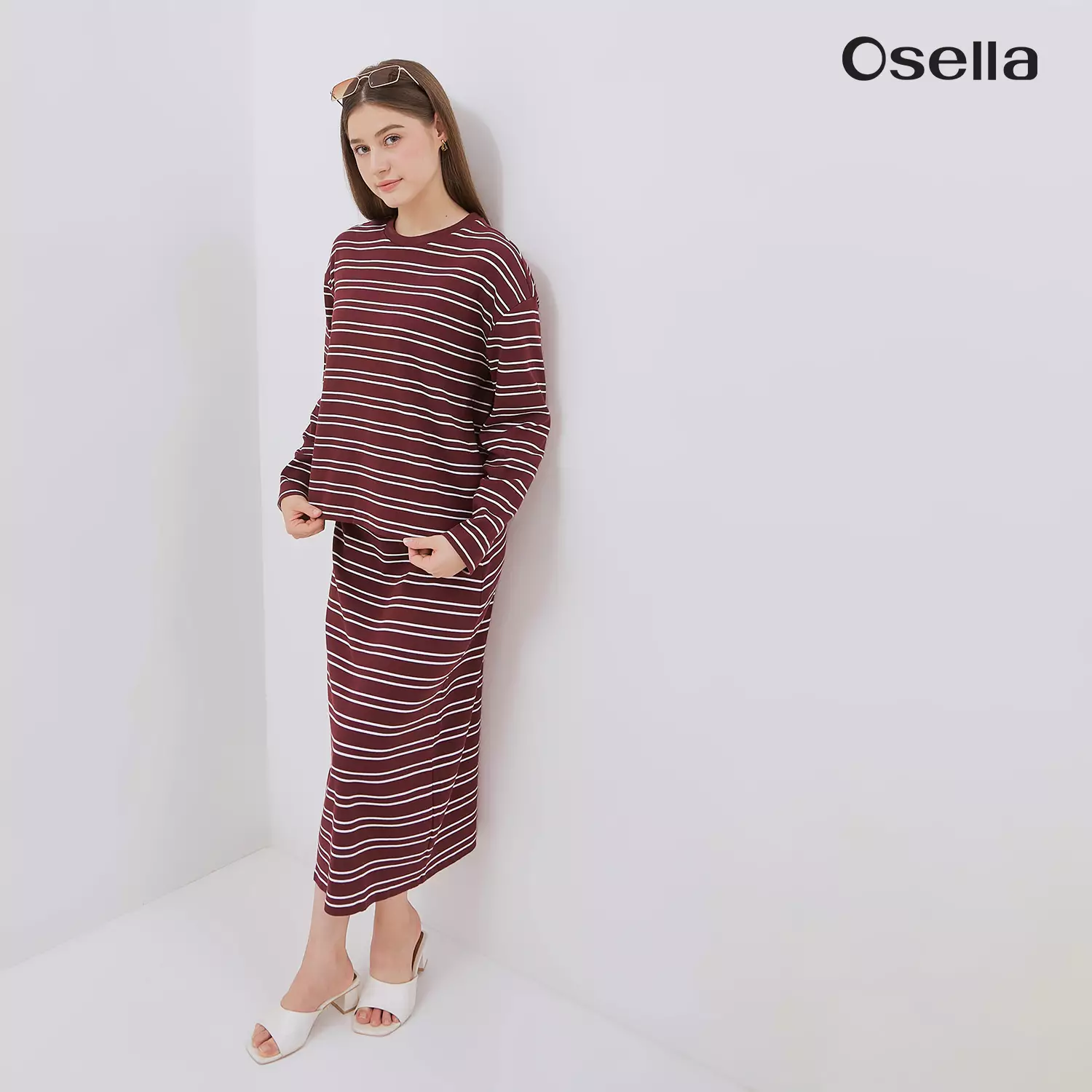 Osella Jeanne Stripe Rib-Kint Long Sleeve Top 2177500318 | Atasan Rajut Garis Garis Wanita Lengan Panjang