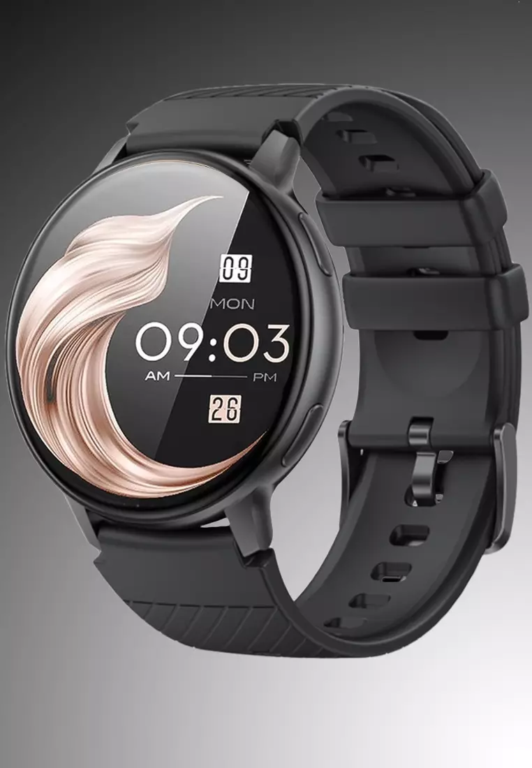 Unisex Round Smart Watch - 1.39 inch Large HD Screen - IP Black with Black Rubber Strap