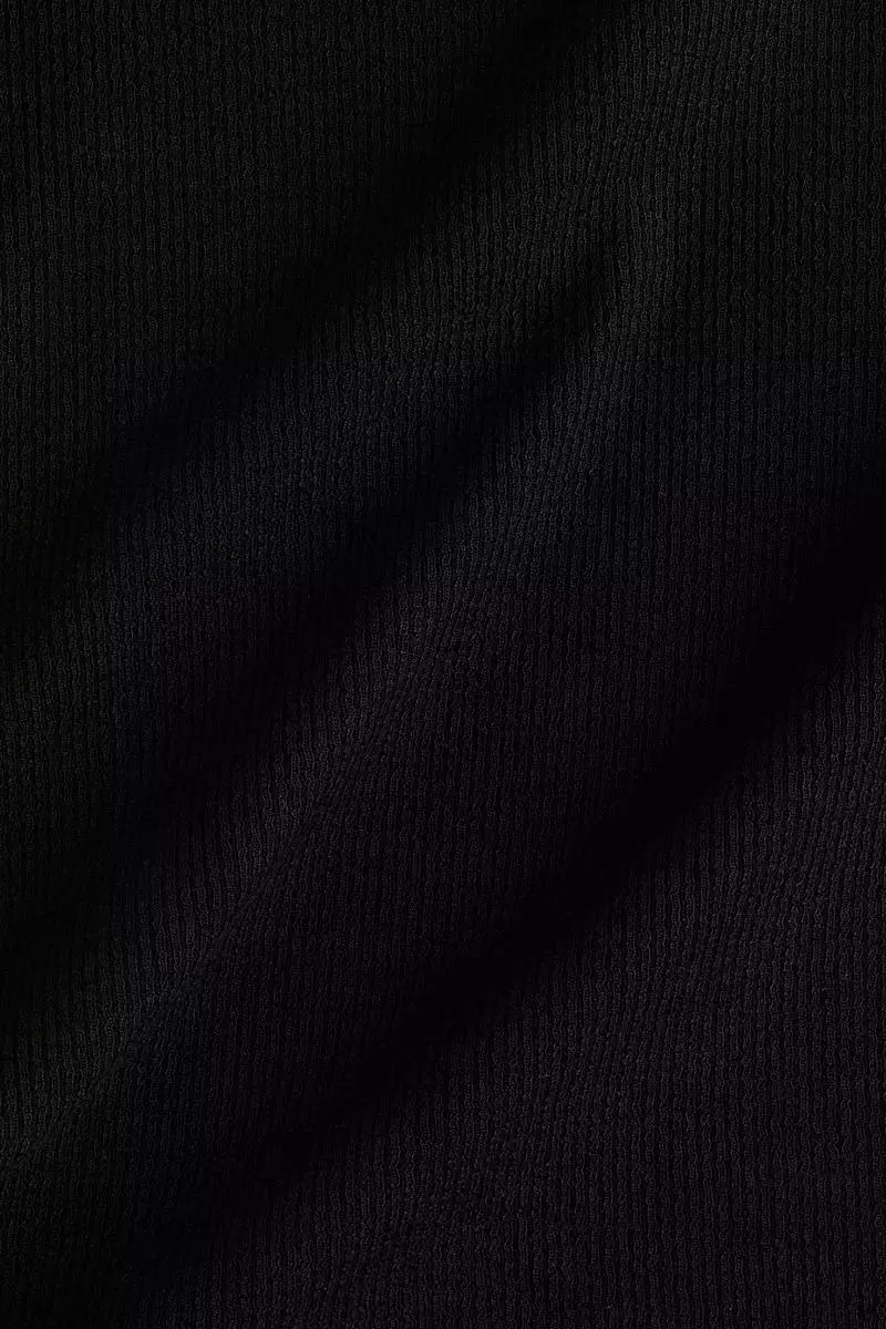 Women Black Rib Polo Neck Top Drawstring Pants