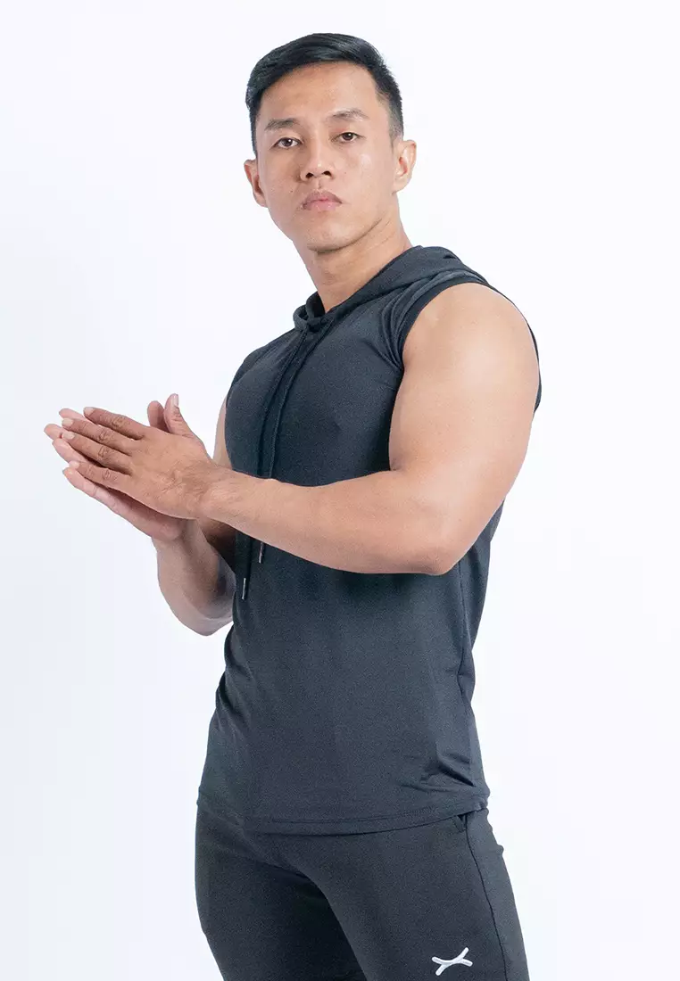 Sleeveless Hoodie Gym Running Outdoor Black