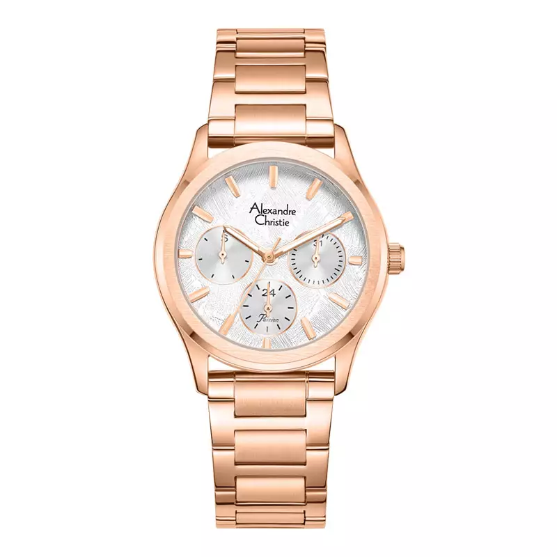 Jam Tangan Wanita Alexandre Christie Passion AC 2C01 BF BRGSL Ladies Silver Dial Rose Gold St Steel Strap + Gift Set