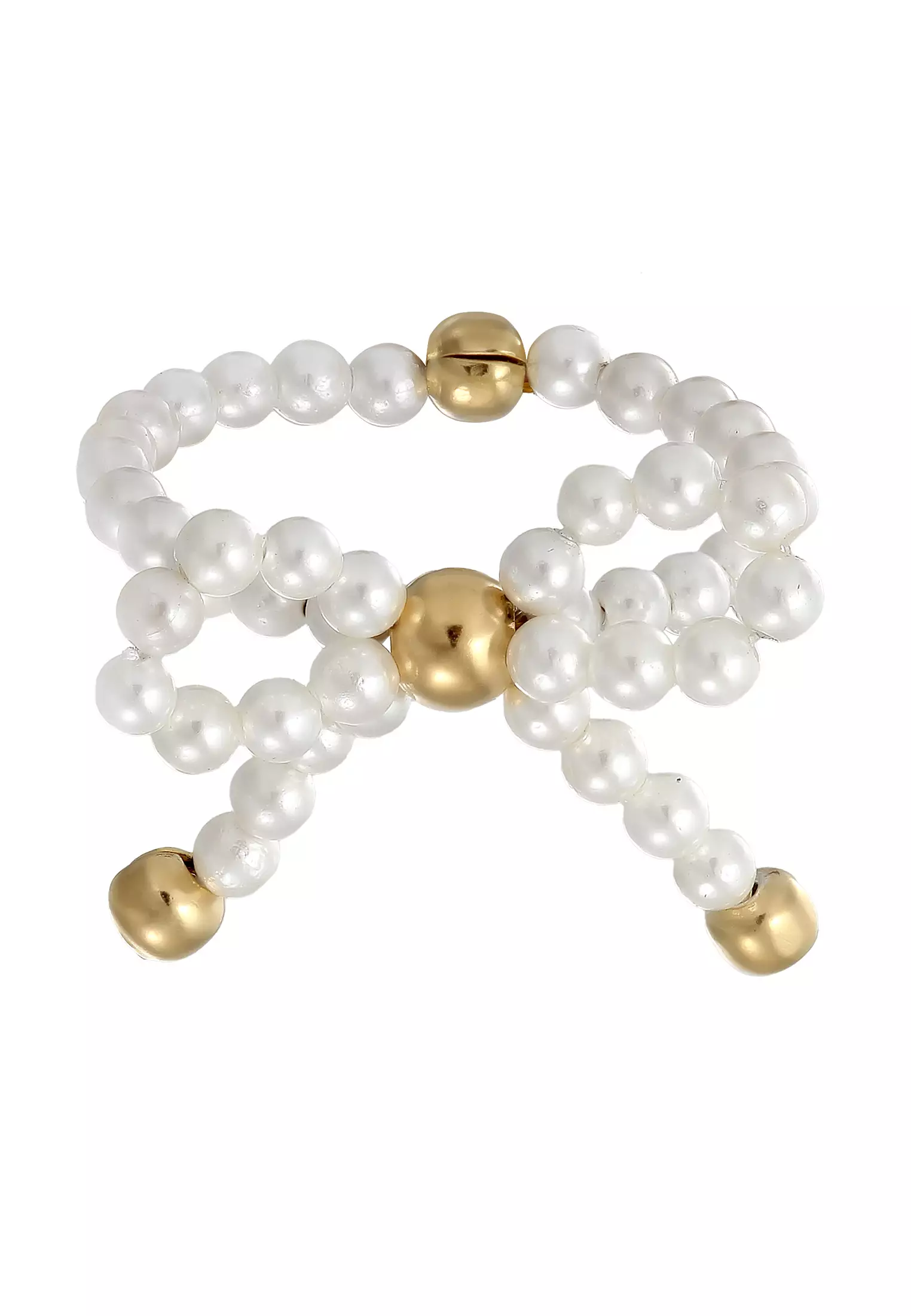 Ring Ribbon Shell Core Pearl Gold Plated Party