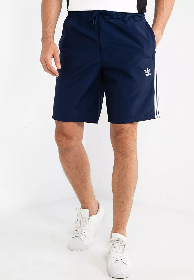 Adidas 3 stripe best sale black nylon shorts