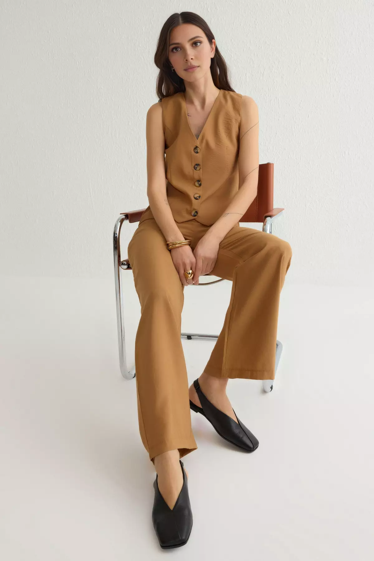 Black Genuine Leather Open Back Square Toe Women's Ballerinas Takss25Be00018