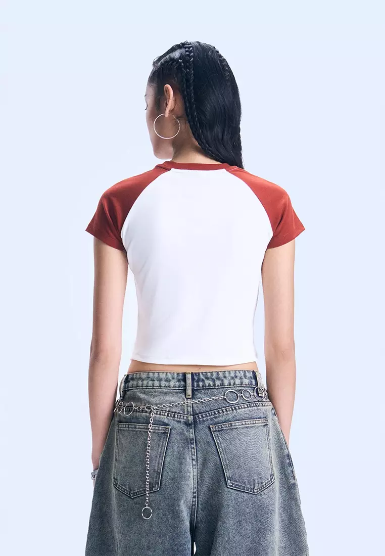 Asymmetric Raglan Slim Cropped T-Shirt
