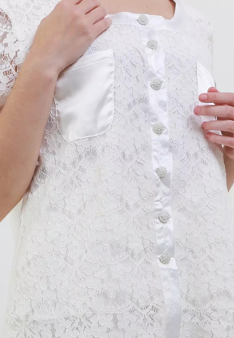 S/S Eyelash Lace Blouse W/ Pocket