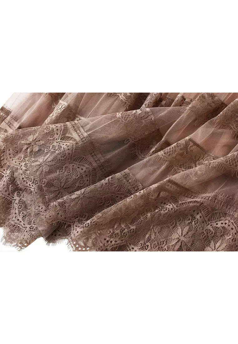 Spring/Summer High Waist Lace Stitching Mesh Skirt AF8585