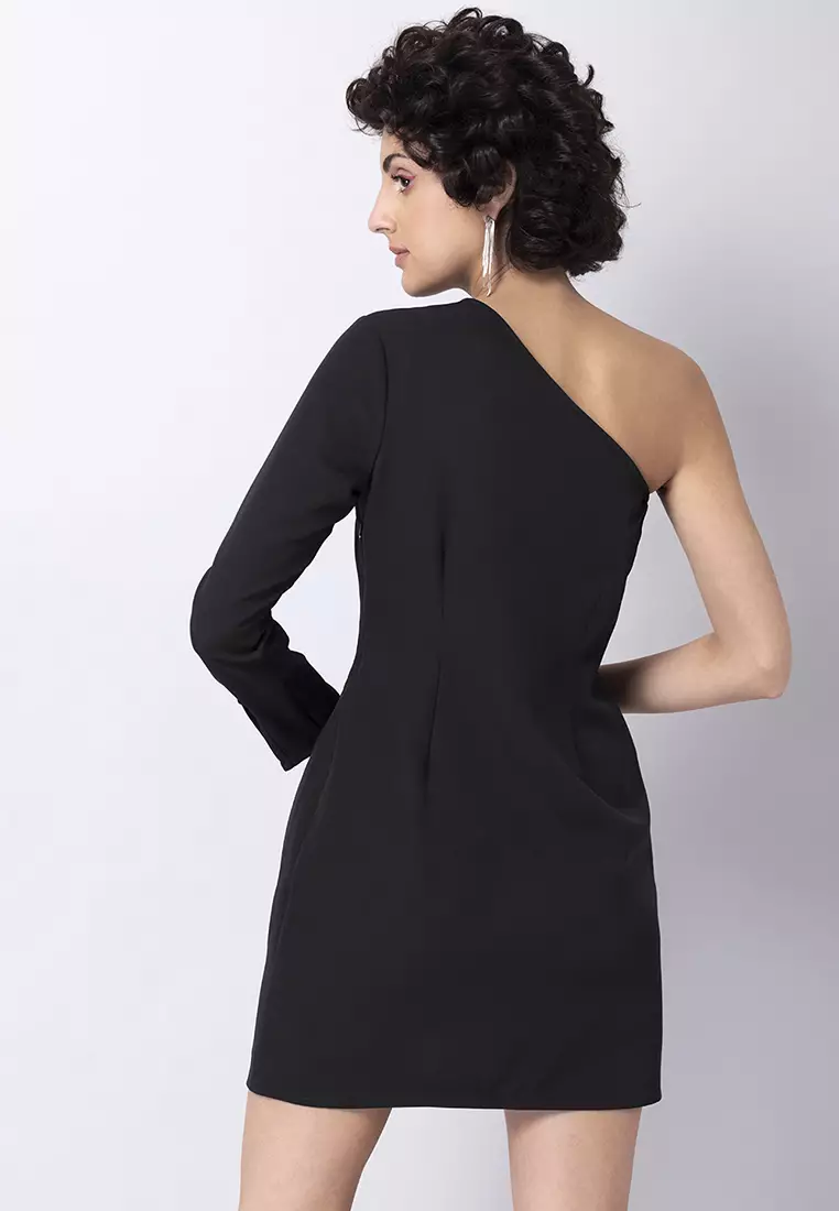 Black embellished 2024 shoulder shift dress