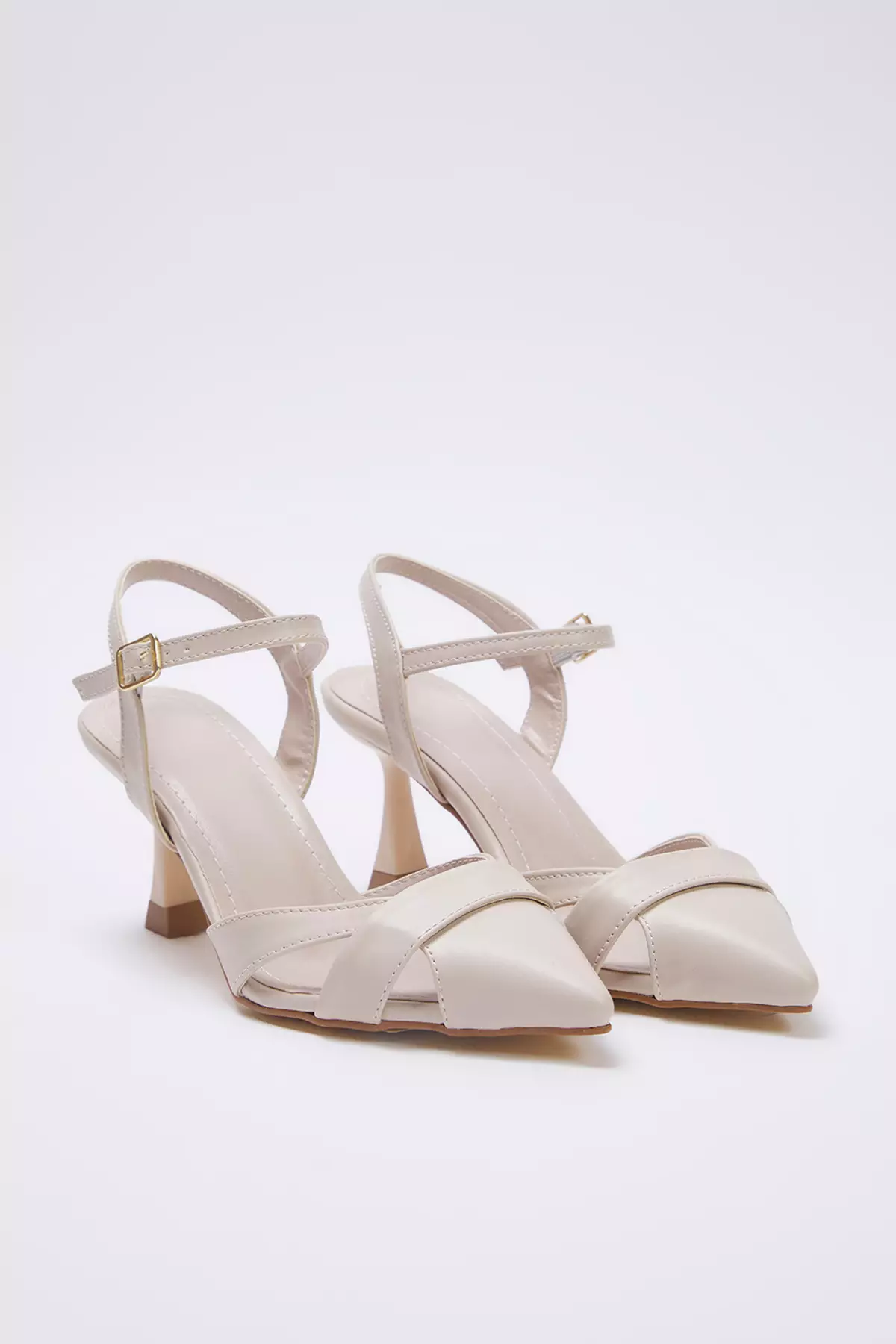 Beige Cut Out Detailed Pointed Toe Women's Classic High-Heeled Shoes Takss25To00029