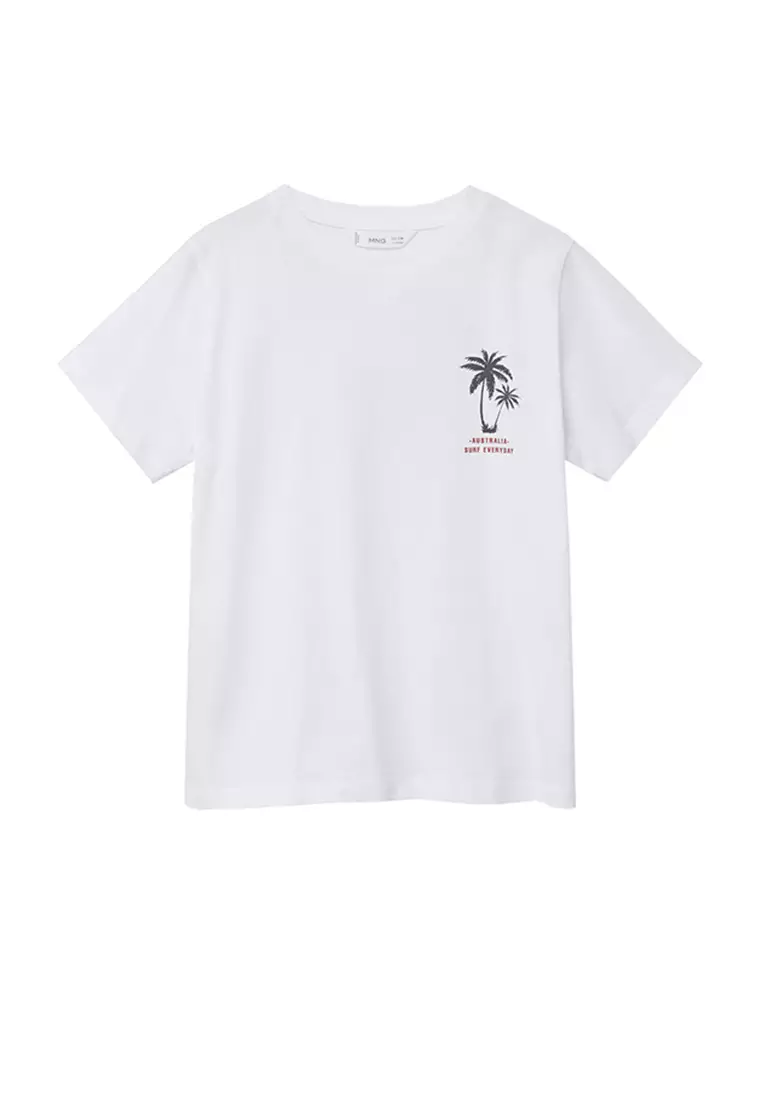 Printed Cotton T Shirt in Grey - Palm Angels Kids