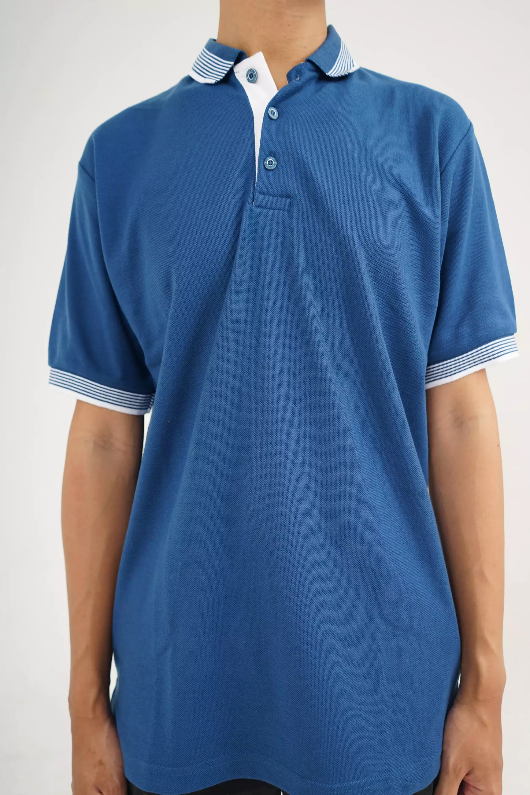 Andre Michel Kaos Polo Shirt Lengan Pendek Biru SMP Lis Putih 922 76